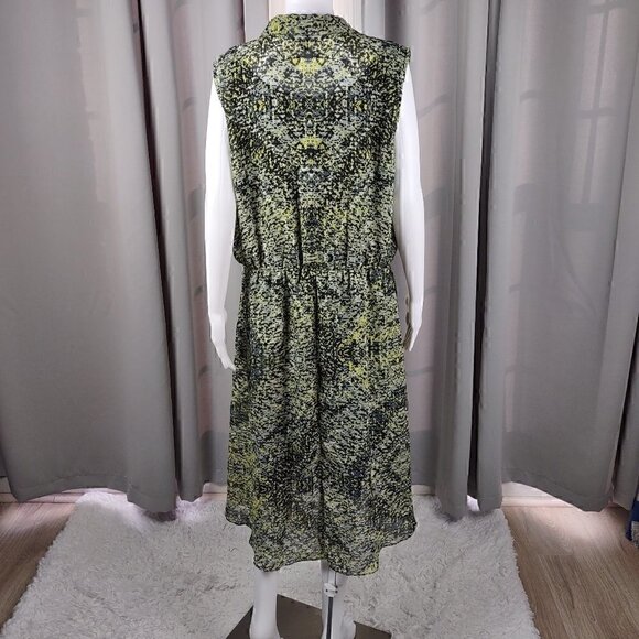 MSK Womens Yellow Green Black Sleeveless Geometric Chiffon Lined Dress Size 18W - Picture 3 of 11